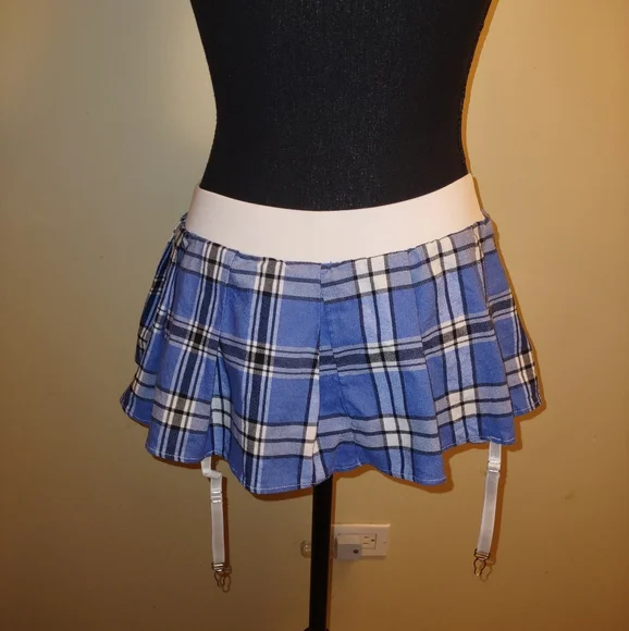 SOLD--Blue Plaid Pleated Micro Mini Skirt - Picture 5 of 15